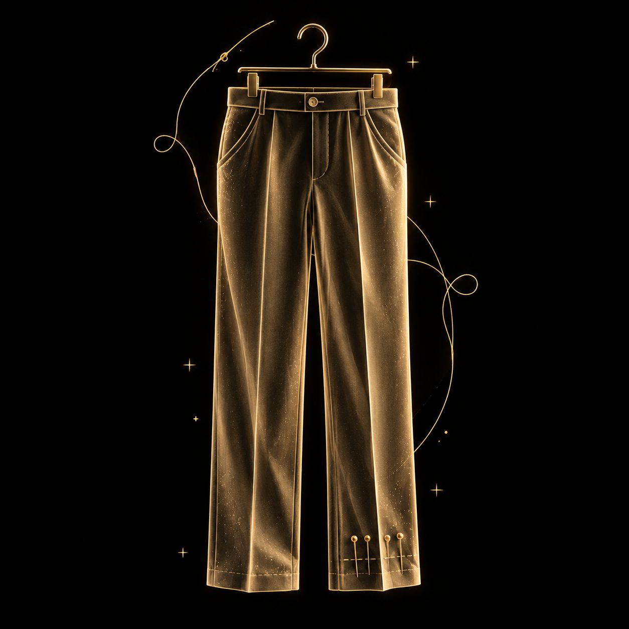 Goldene Illustration einer Hose auf einem Bügel